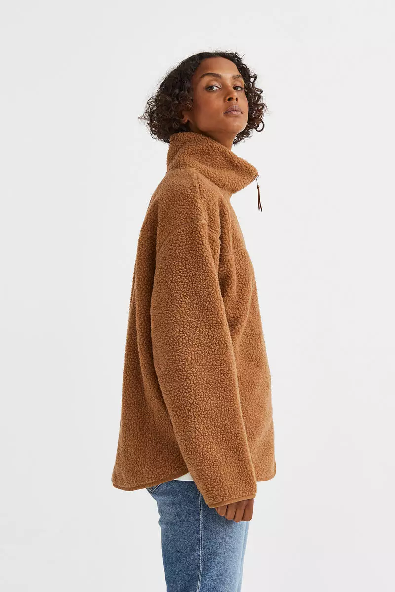 H&m brown 2024 teddy coat