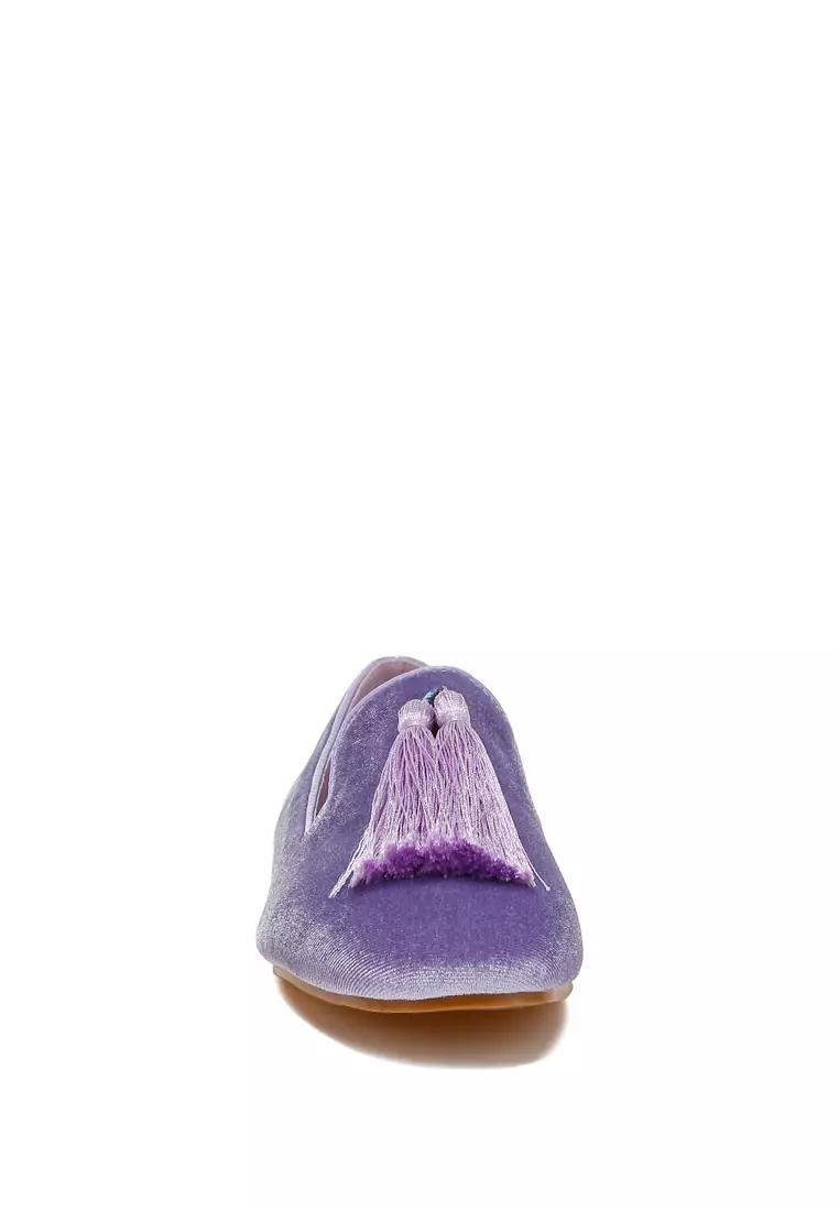Iconic Tassel Detail Velvet Loafers in Lilac