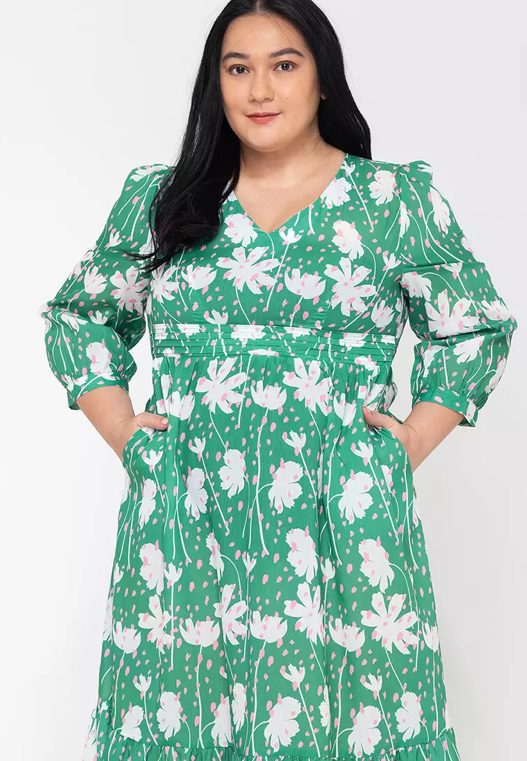 Cayla V-Neck 3/4 Seeves Maxi Dress