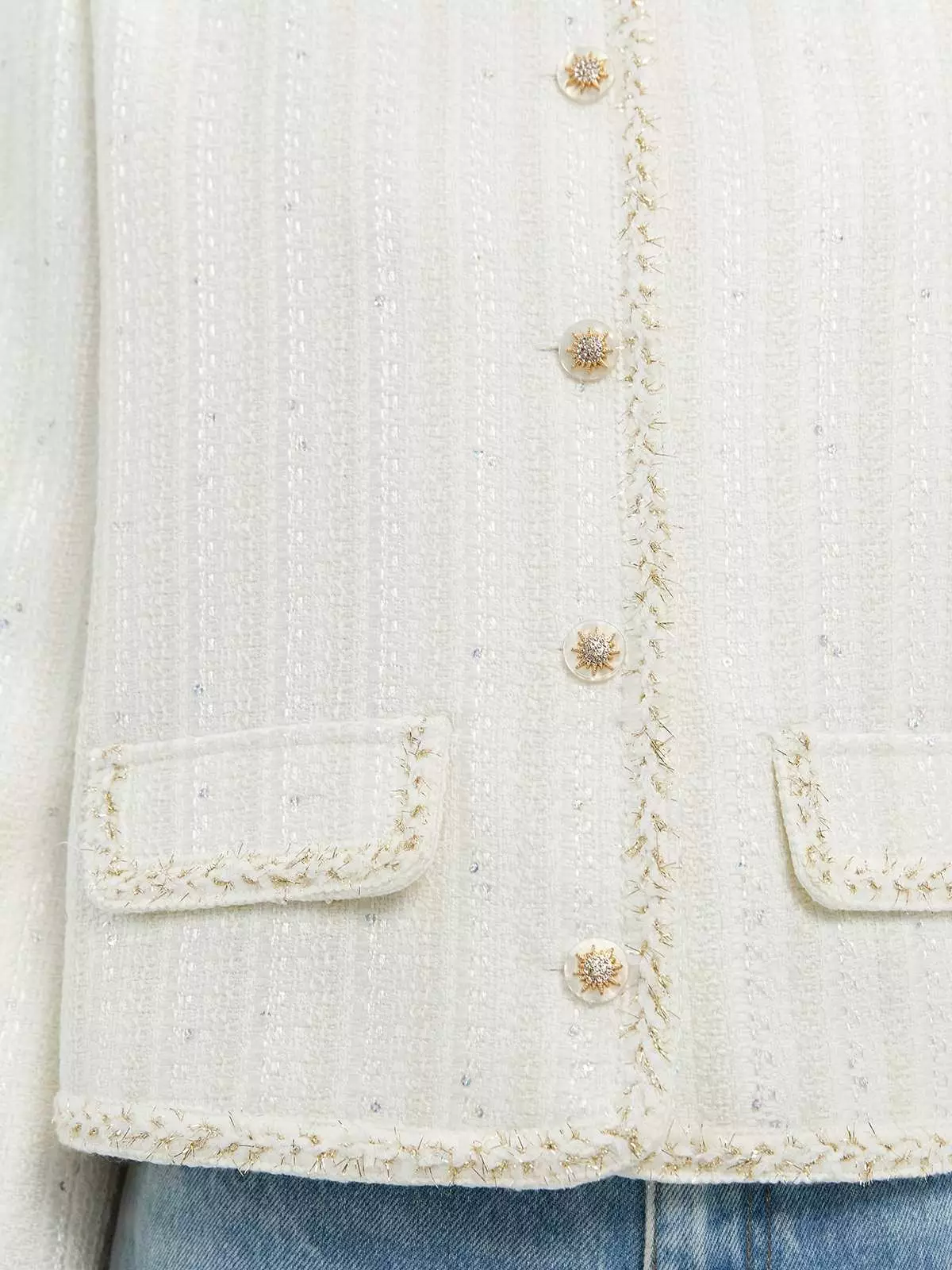 Sequin Textured Blazer - Cream