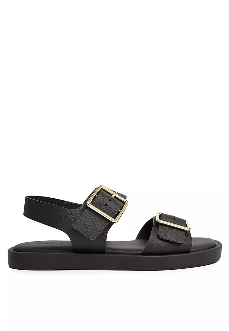 Leather Buckle Ankle Strap Flatform Sandals