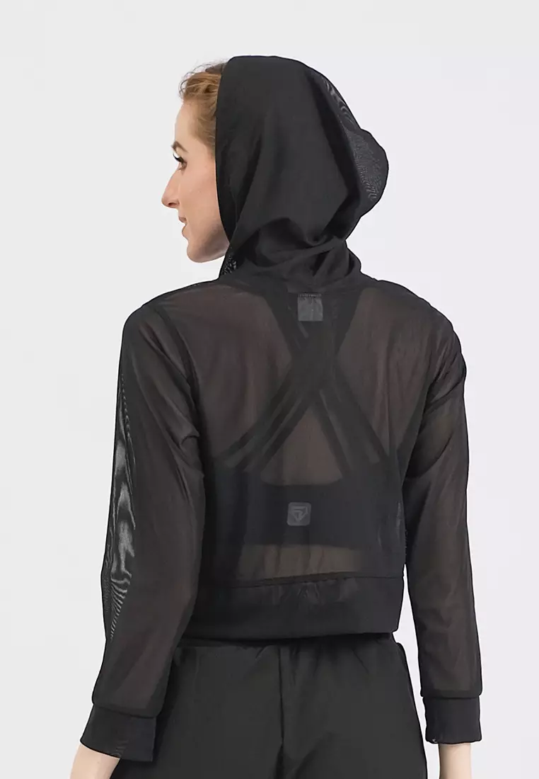 Fitwear - Croptop Jaring / Mesh / Sheer Olahraga SIERRA HOODIE - BLACK