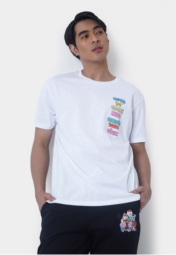 Penshoppe white Penshoppe with BT21 Relaxed Fit Graphic T-Shirt for Men B535FAA374A355GS_1