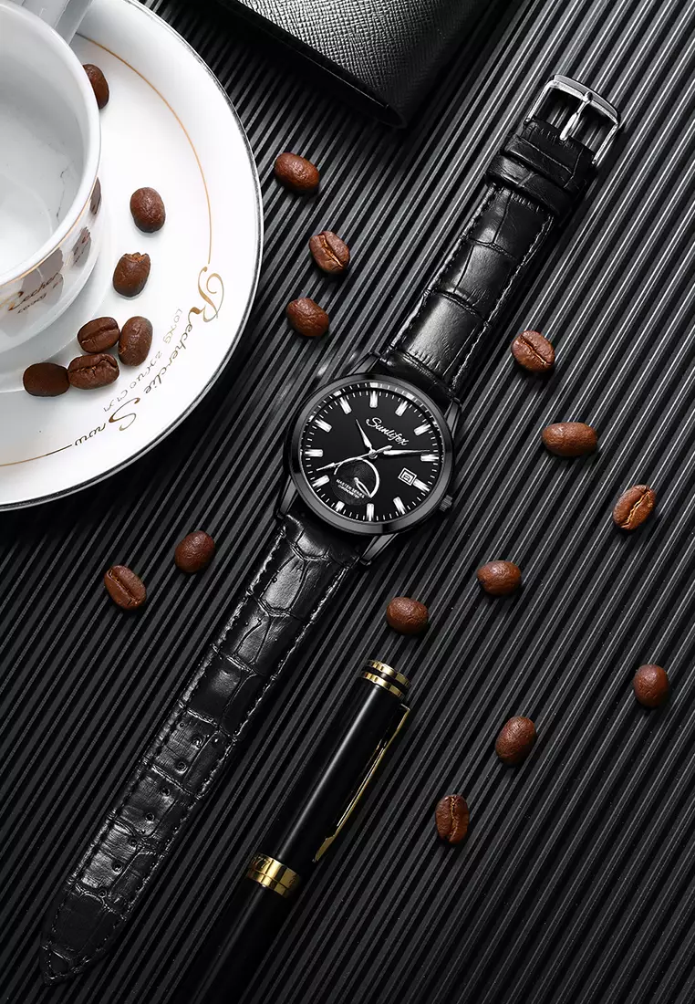 Jam Tangan Pria Original Anti Air Kuarsa Bisnis Klasik Jam Pria Tali Kulit Jam Tangan Cowok black