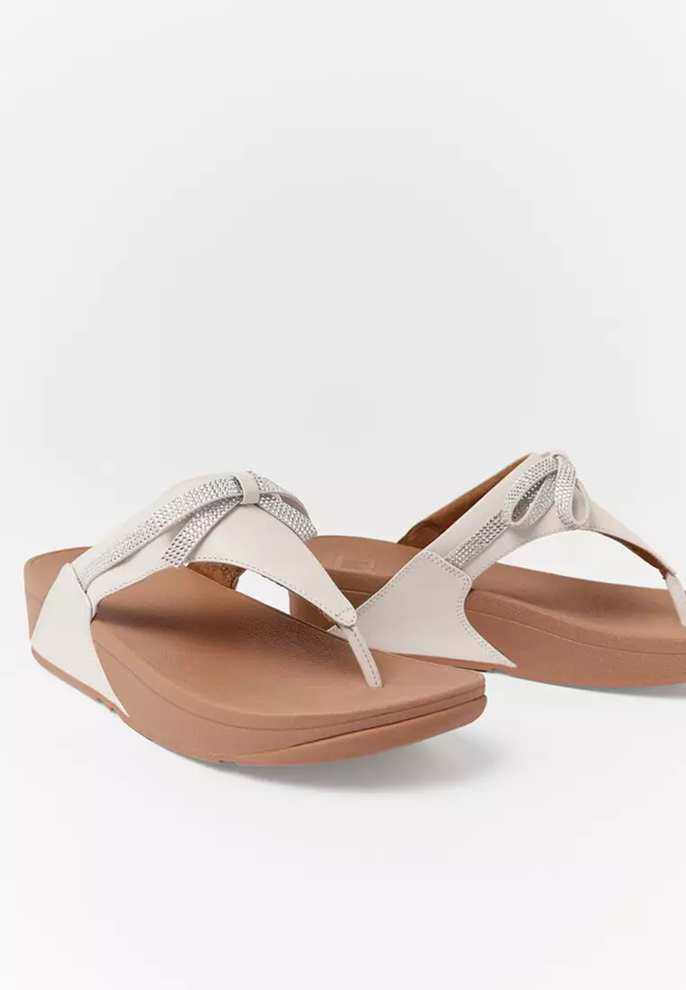 Lulu Glitz-bow Leather Toe-post Sandals