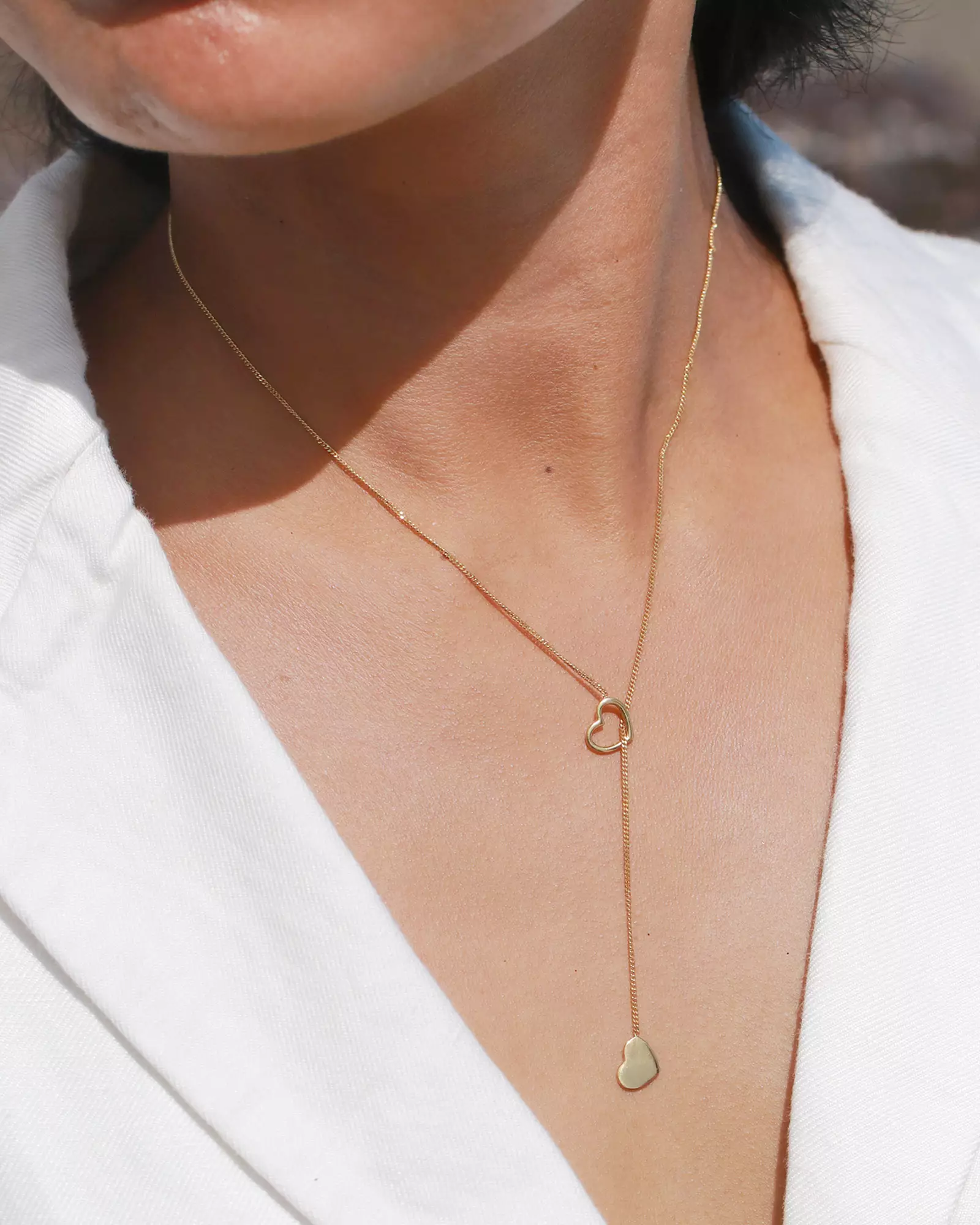 Kalung Perhiasan Perak 925 Wanita Y-Chain Heart Pendant Love Gold Plated