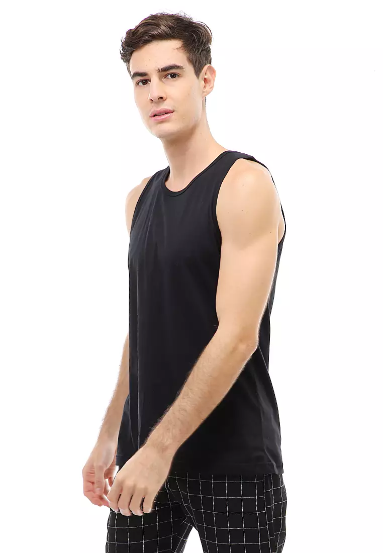 Agies Pakaian Dalam Pria Tank Top Singlet Polos Material Cotton ORIGINAL - Black