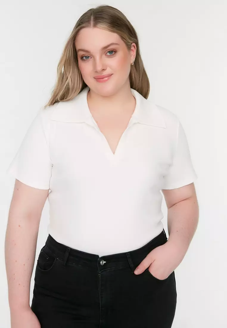 Plus Size Knitted Polo Shirt