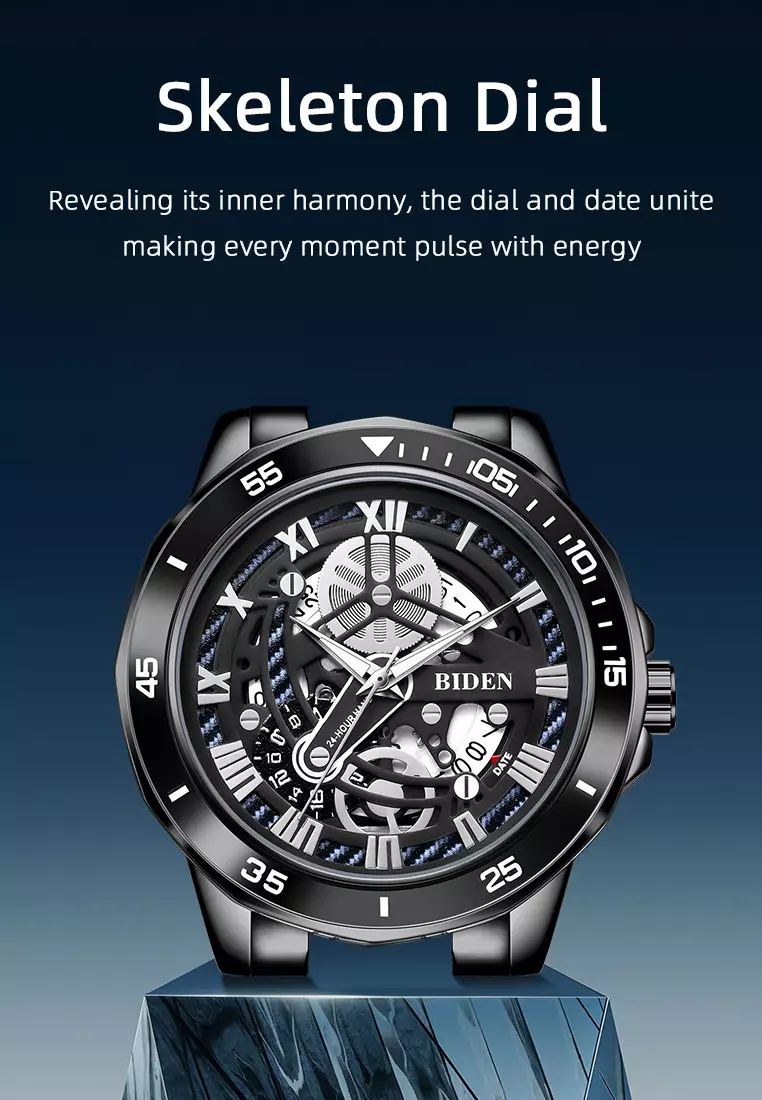 Jam Tangan Pria Original Kalendar Anti Air Tali Stainless Steel Jam Tangan Cowok allblack