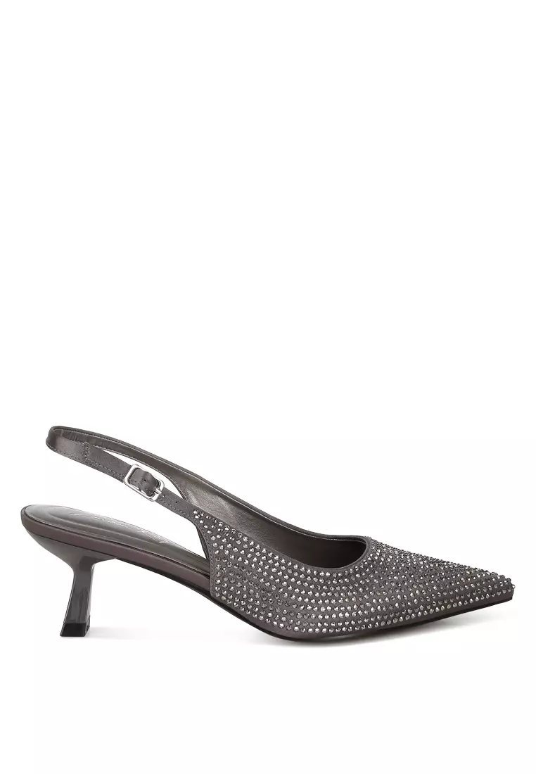 Rhinestones Embellished Slingback Sandals in Pewter