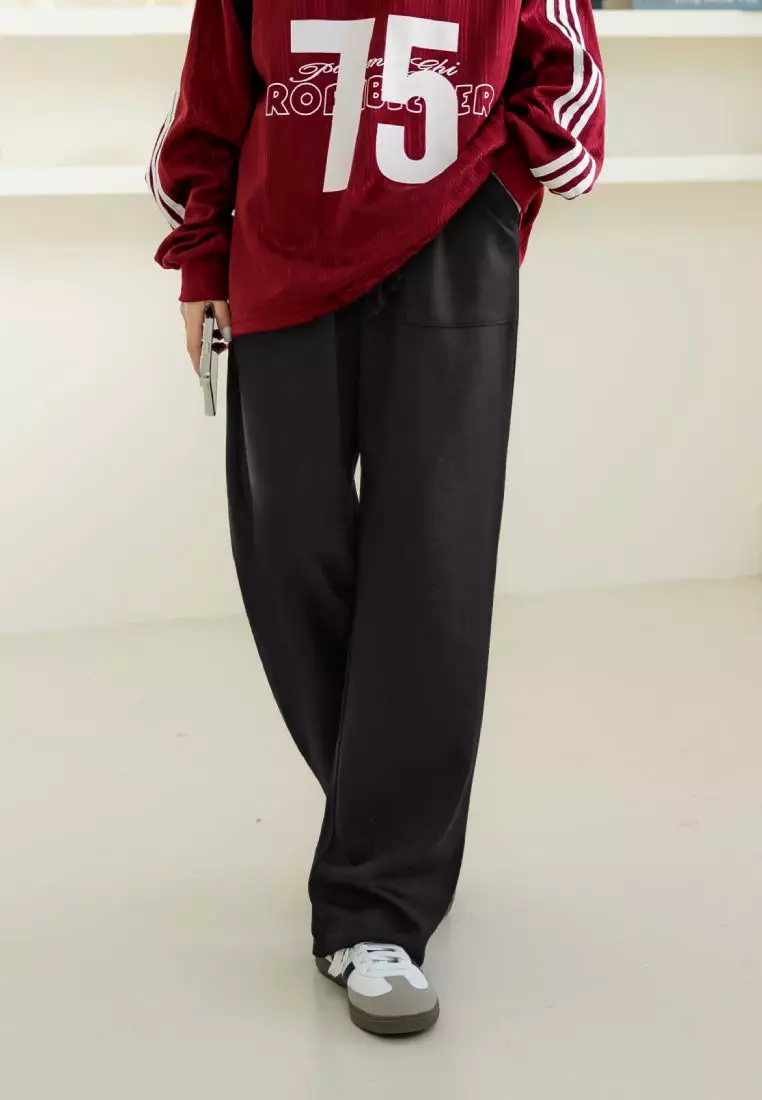 Solid Color Air-Cotton Jogger-Style Wide Straight Pants with Elastic Waist [BA7663]