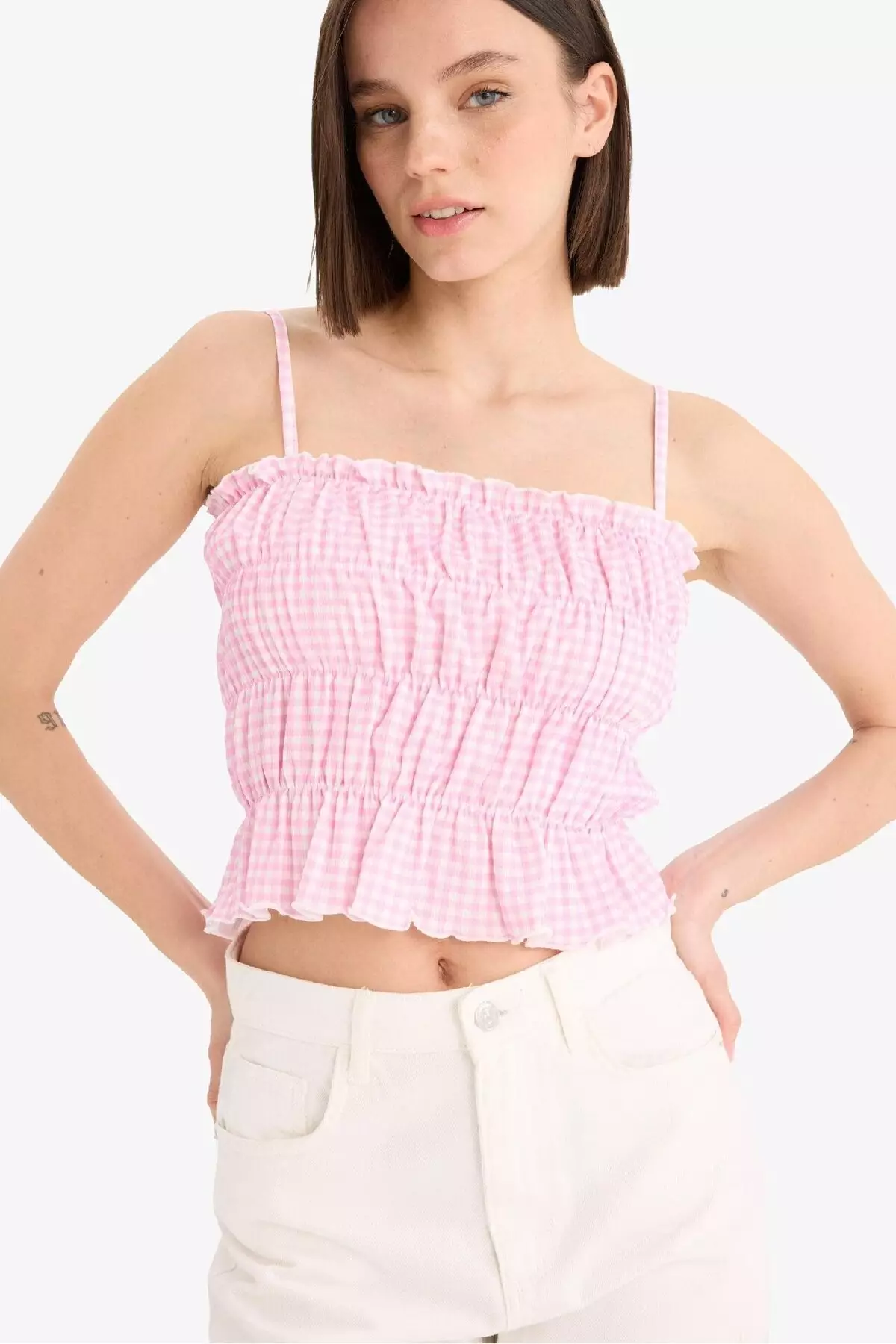 Cool Fitted Shirred Strap Tank Top F2239Ax25Sm