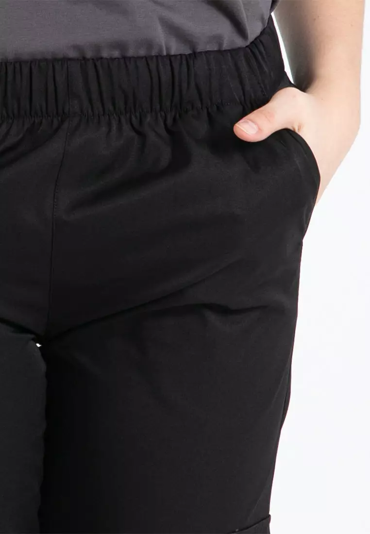 Forest Ladies Polyester Elastic Waisted Cargo Pants Women Casual Jogger Long Pants - 810494-01Black