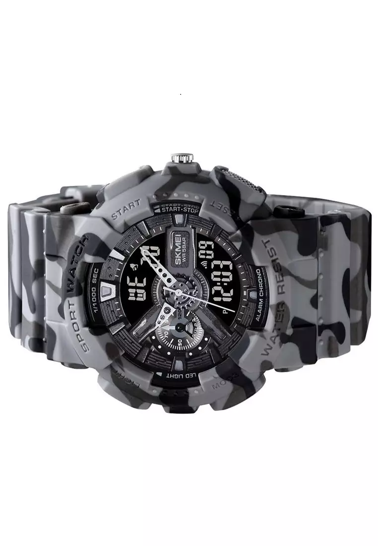 Jam Tangan Analog Digital Pria Design Sporty Many Function Waterproof Strap Tali Material PU DS88 ORIGINAL