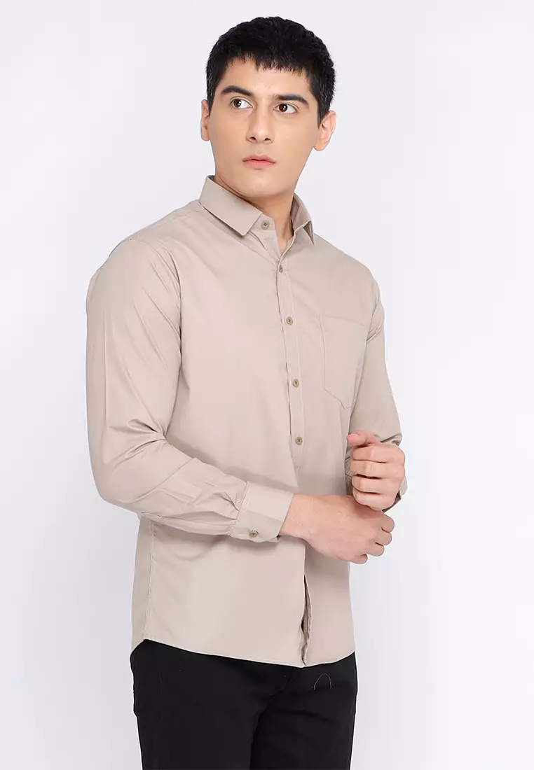 Simple Perfect Kemeja Pria Lengan Panjang Polos | Premium Solid Basic Gallant Shirt 7714 Khaki