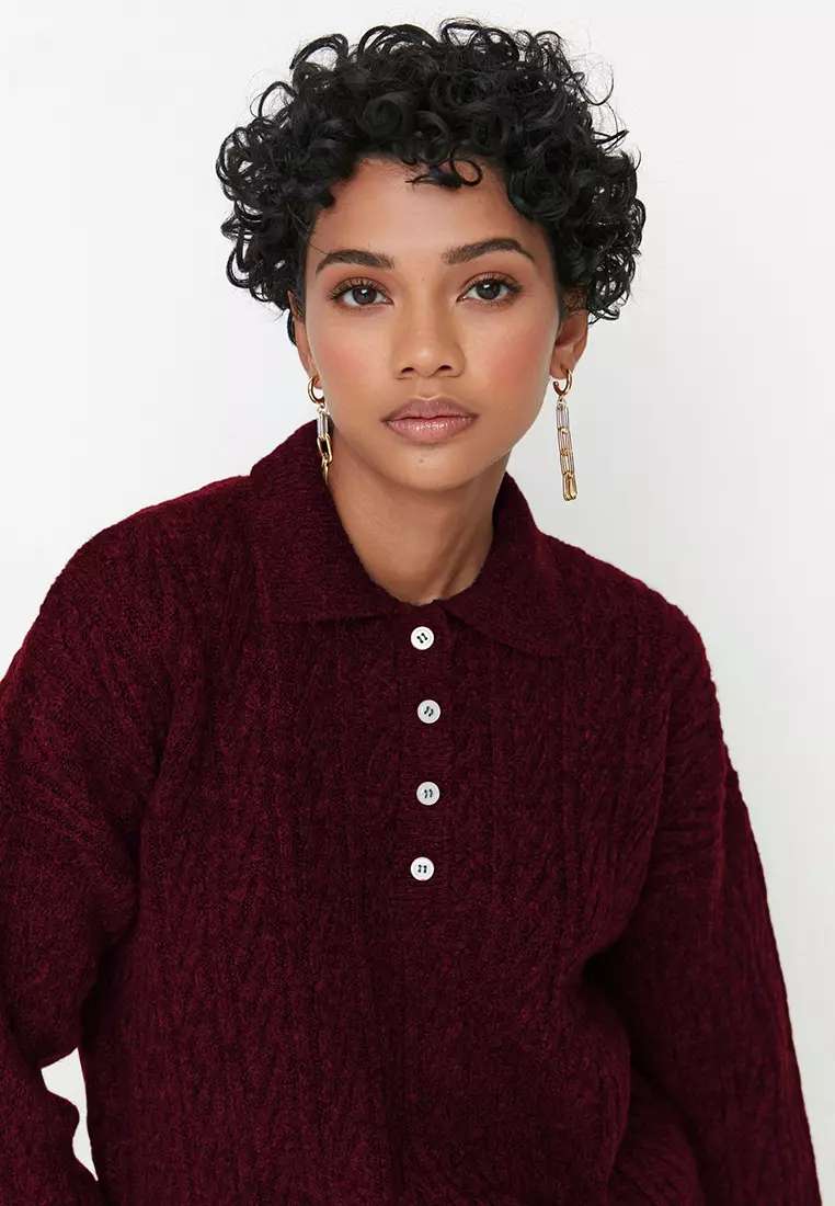 Burgundy Wide Fit Soft Textured Knitwear Sweater