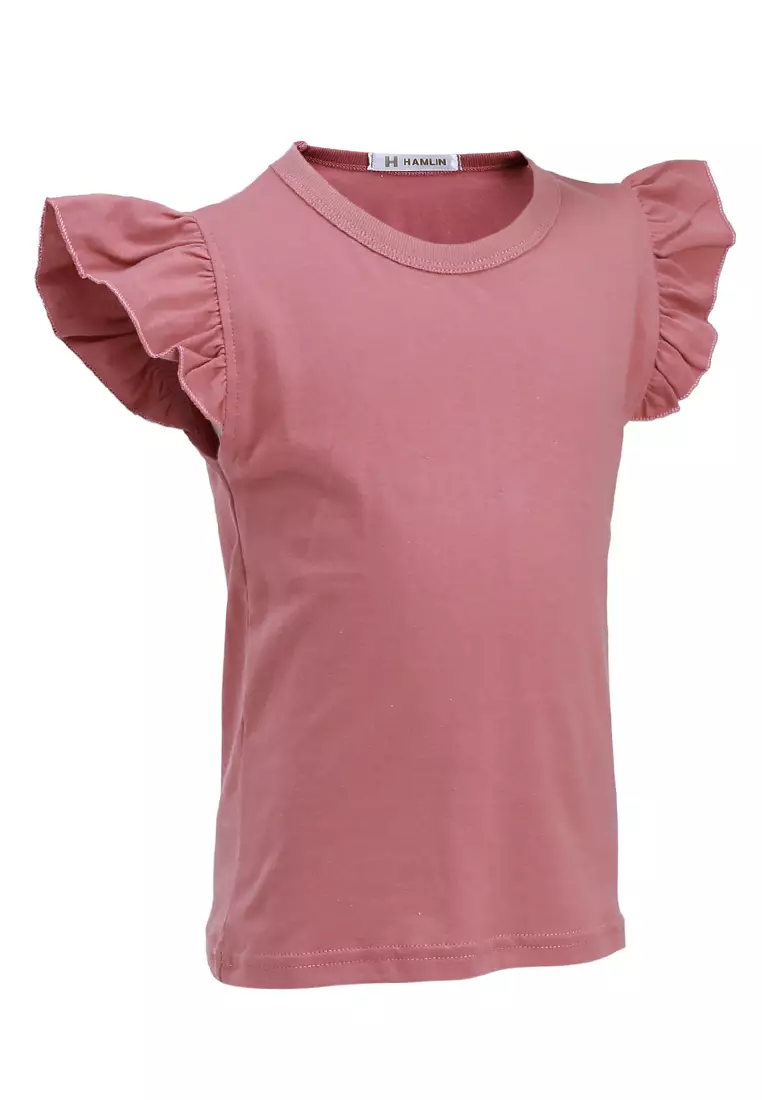 Chevelle Atasan Casual Anak Perempuan Ruffle Tee Motif Polos Short Sleeve Material Cotton ORIGINAL - Dusty Pink