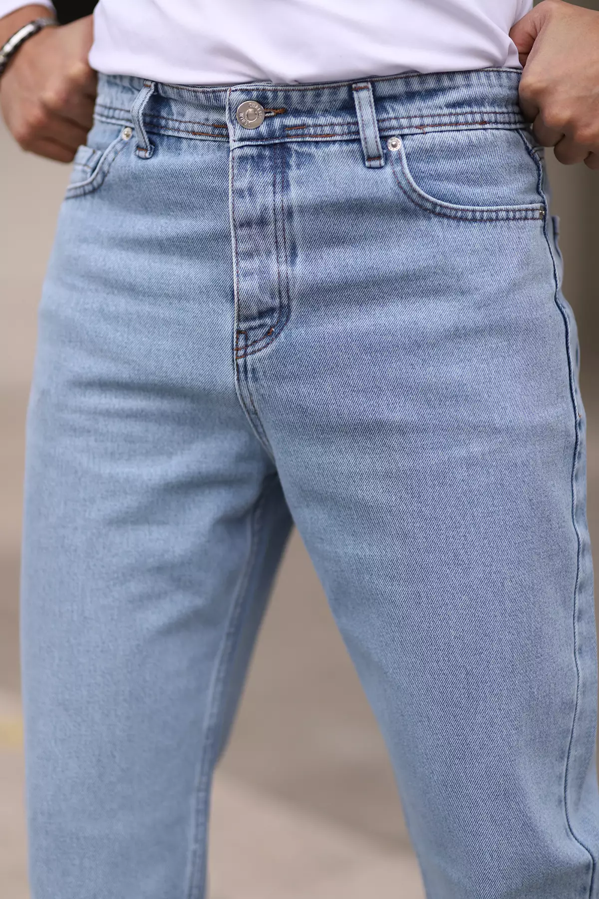 Light Blue 100% Cotton Men's Baggy Fit Jeans Jeans Tmnaw24Je00027