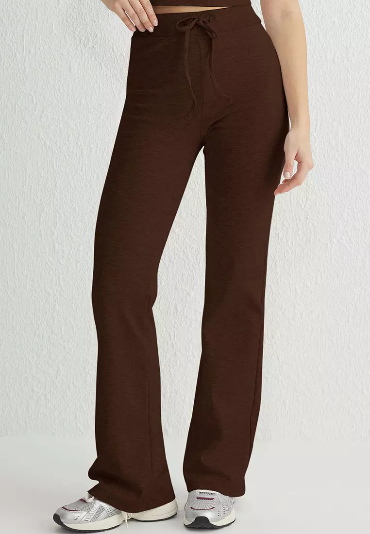 Brown Fitted/Flexible Knitted Bottom-Top Set Twoss25Au00053