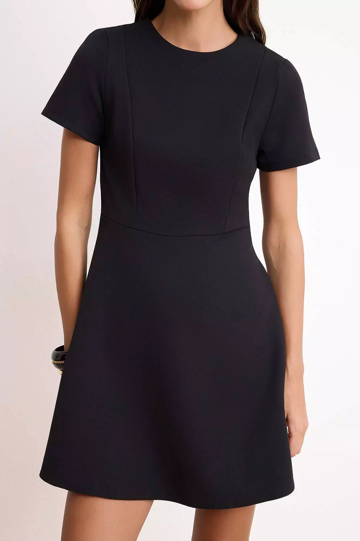 Black Skirt With Opening At The Waist Short Sleeve Mini Woven Dress Twoss26El00307