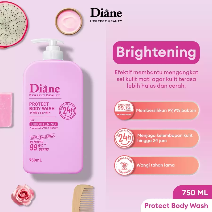Diane Protect Body Wash For Brightening 750ml – Sabun Mandi Cair Untuk Mencerahkan Kulit Kusam