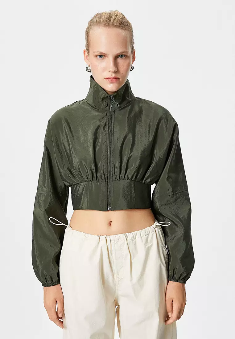 Stand Up Collar Crop Parachute Jacket