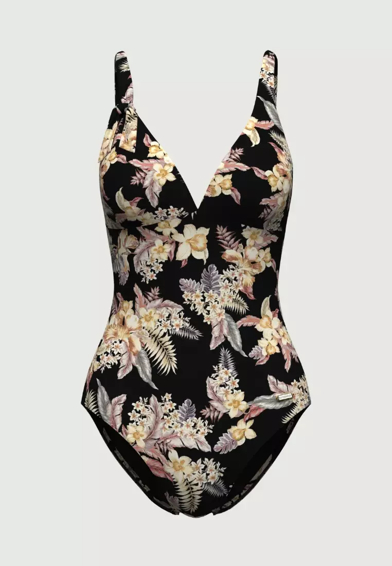 Desert Tropics黑色V領連體泳衣