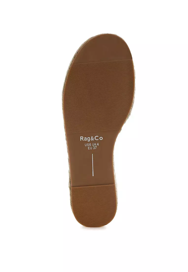 Sepatu Flat Espadrille Kulit Lembut Asli Warna Tan Muda