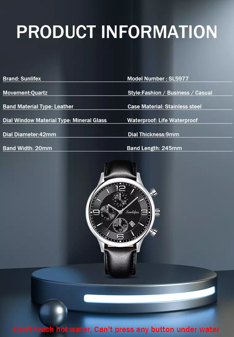 Jam Tangan Pria Kalender Kuarsa Bisnis Klasik Anti Air Tali Kulit Jam Tangan Cowok black silver