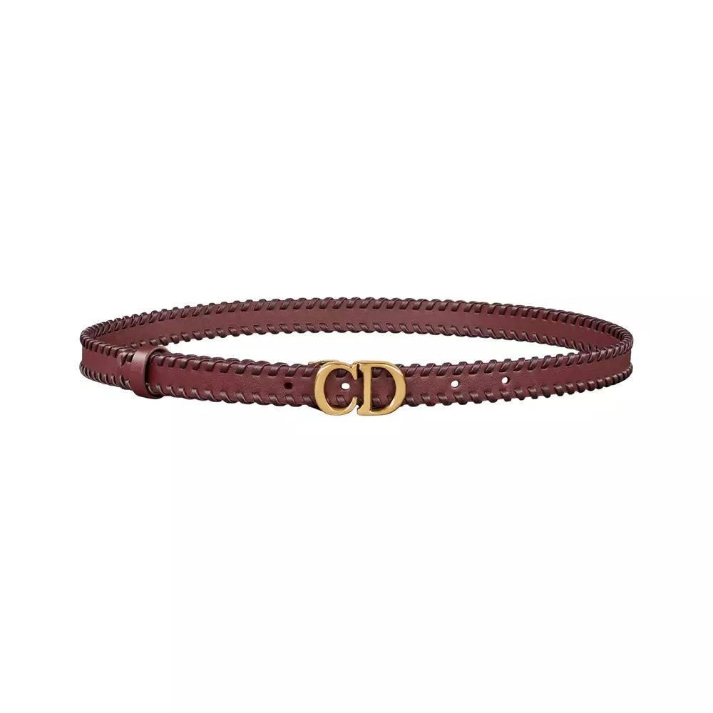 Saddle Smooth Calfskin with Leather Whipstitching Belt 20mm Burgundy