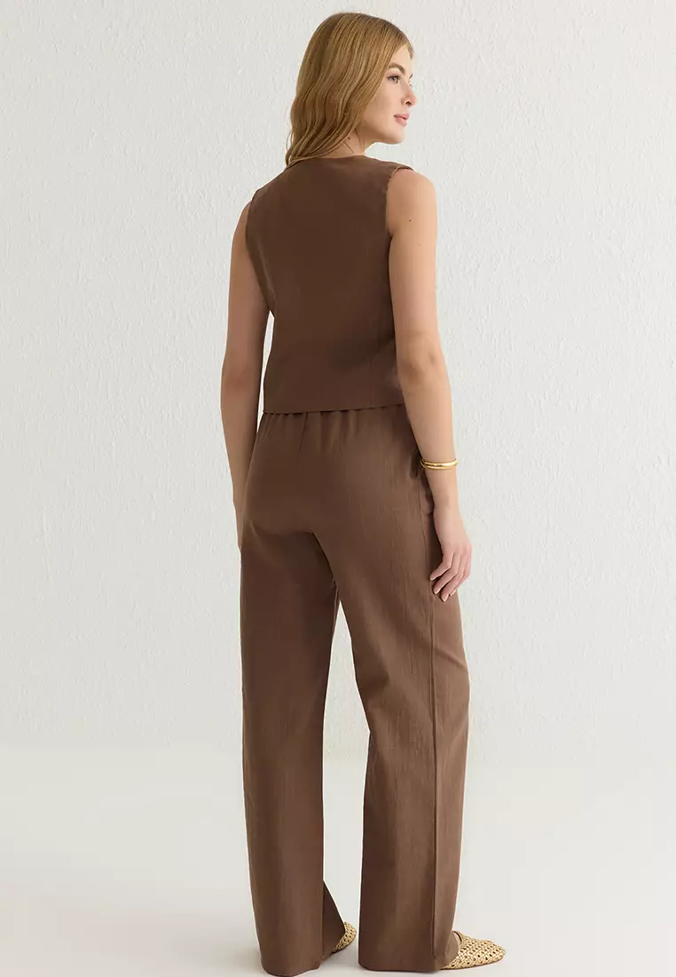 Bow Blouse and Wide Leg Trousers Woven Top Bottom Set