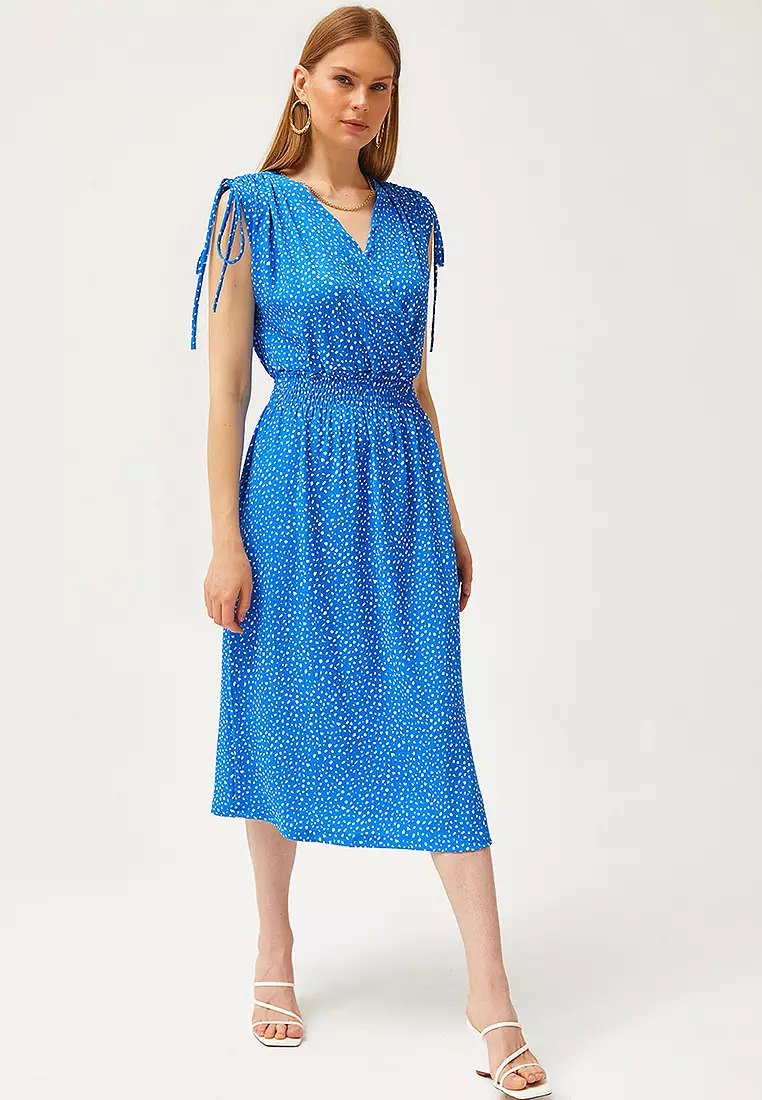 Polka Dot Print Gathered Waist Dress
