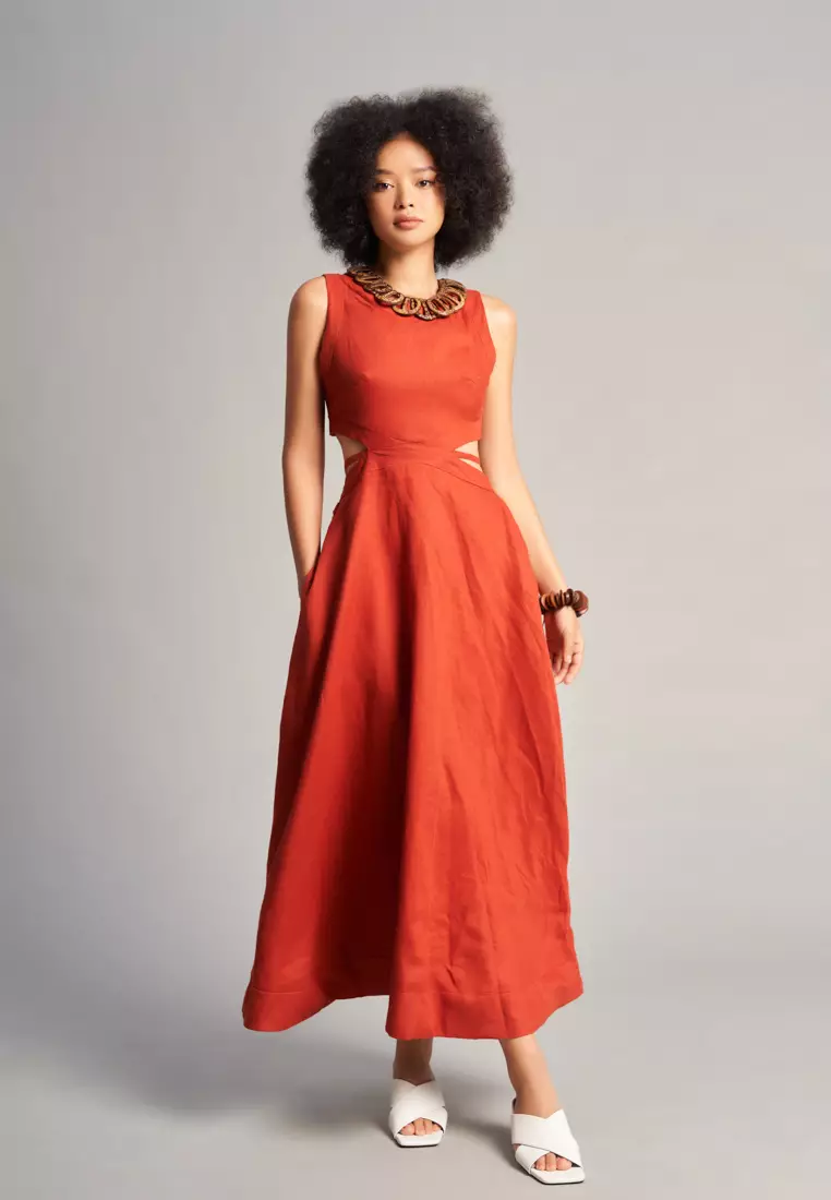 F2 Fashion and Freedom Burnt Orange Linen Maxi Dress 2024 Buy