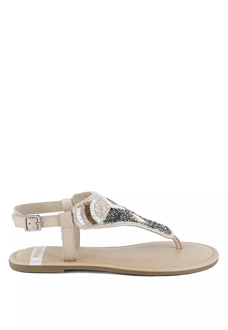 Discount on Rag & CO.  shoes - SKU: Pin Buckle Beaded Flat Sandals in Beige