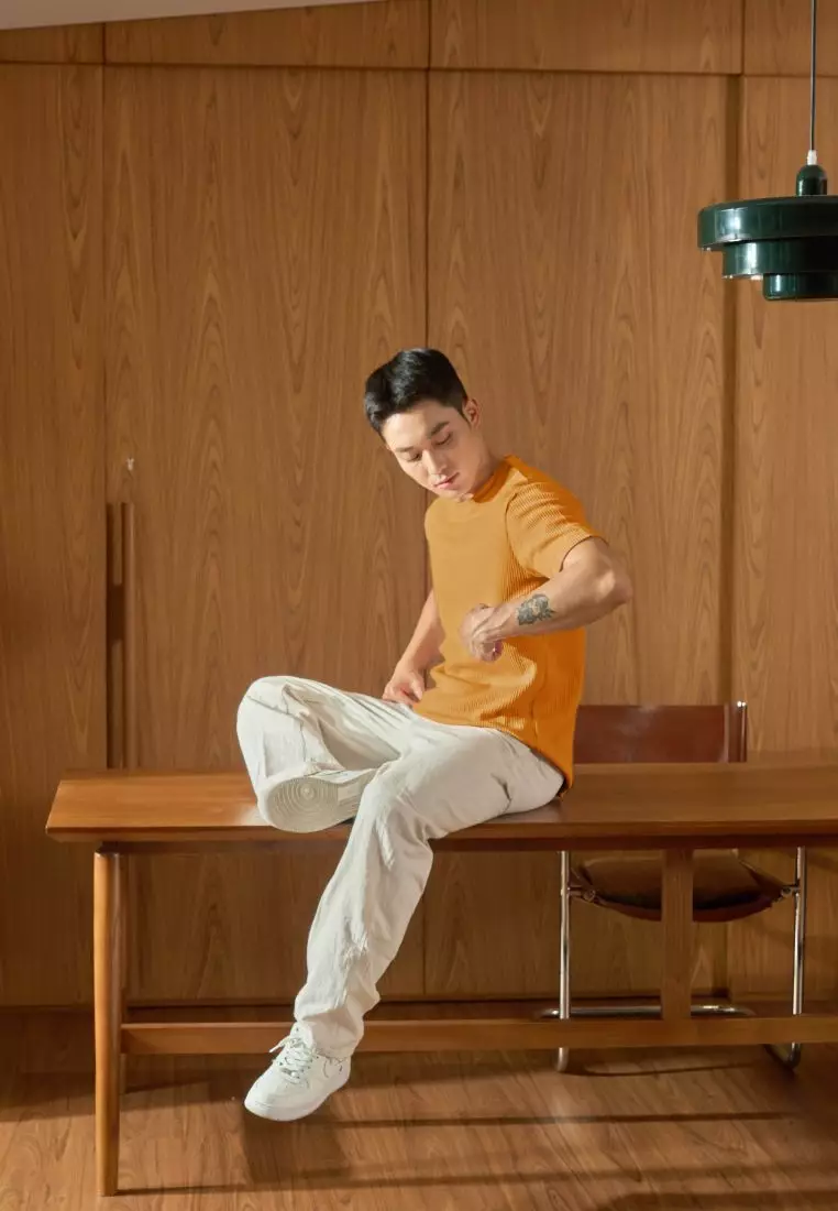 Kale Waffle Mustard 02 / Kaos Polos Tekstur Lengan Pendek Pria / Unisex