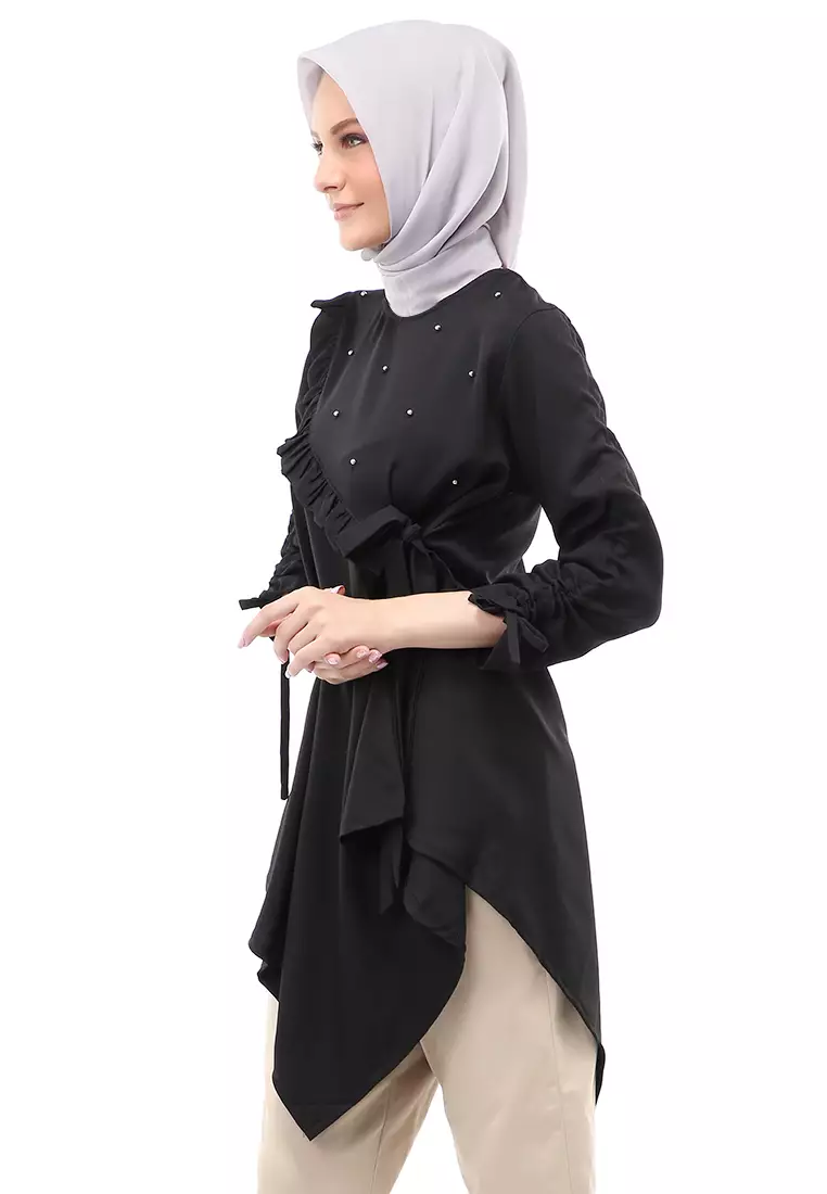 Ketrin Tunik Muslimah Atasan Wanita Polos Long Sleeve Regular Fit - Hitam
