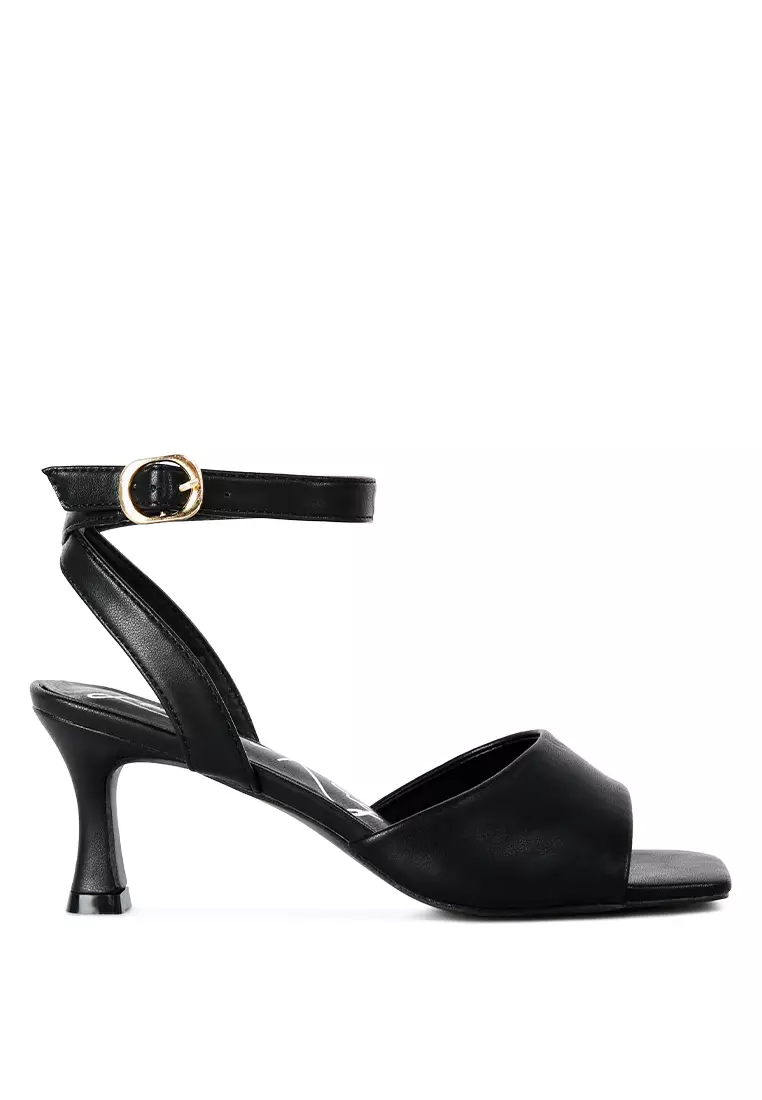 Discount on London Rag  shoes - SKU: Black Mid Heel Ankle Strap Sandals