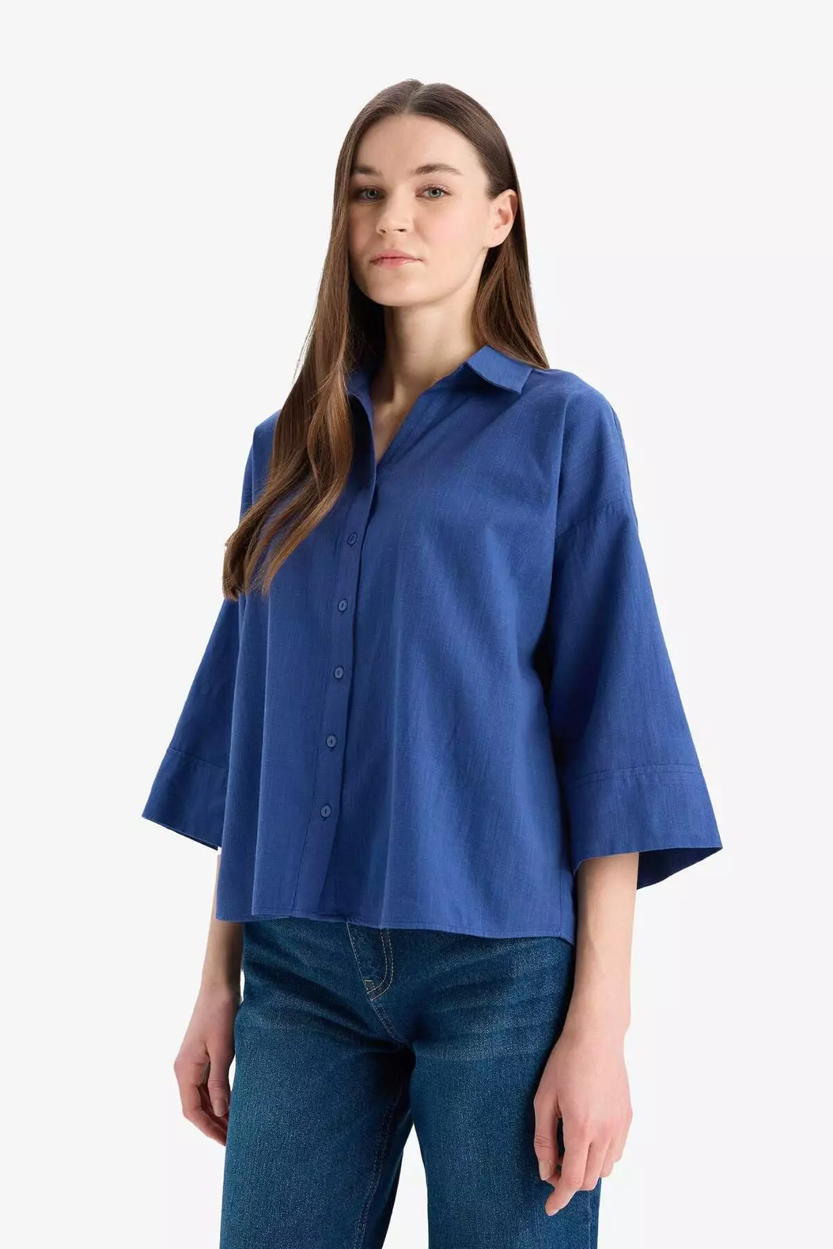 Regular Fit Linen Blend Short Sleeve Shirt E8356Ax25Sm