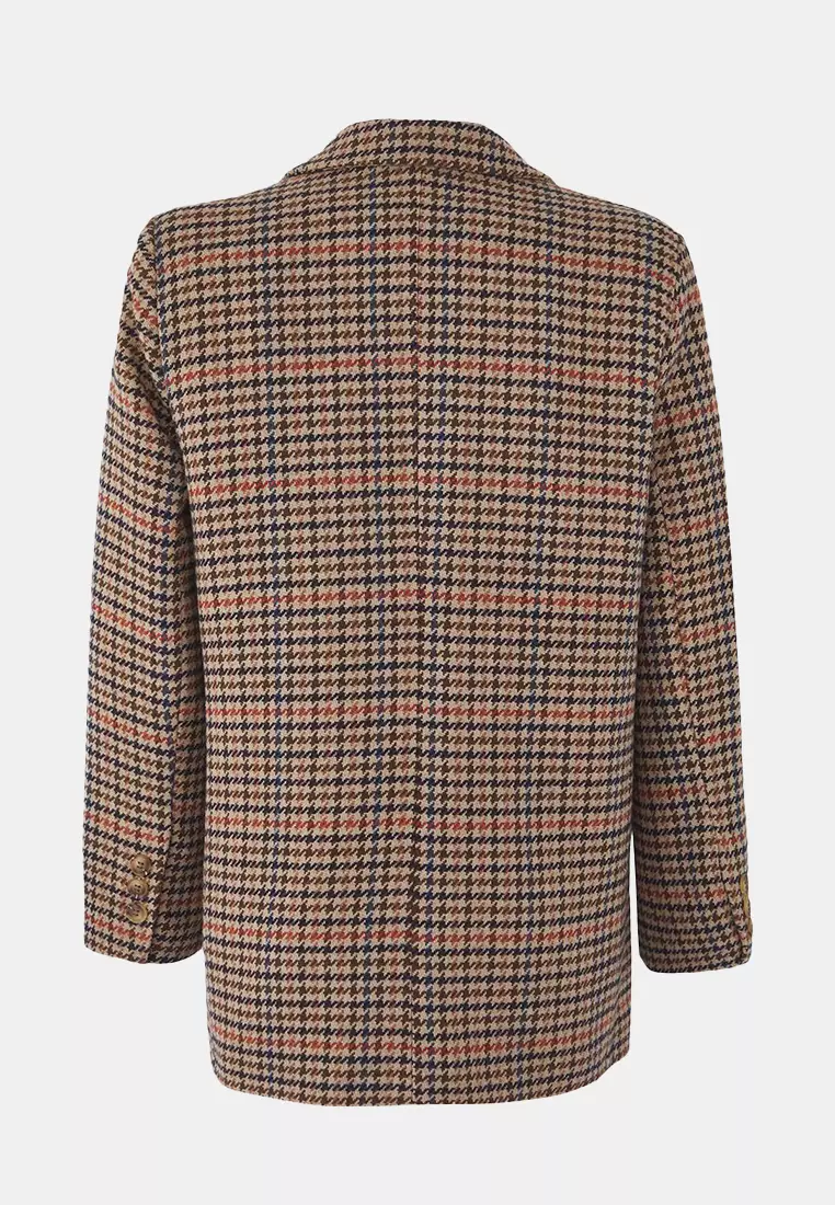 Limited Edition Brown Houndstooth Patterned Woven Cashmere Blazer Jacket Twoaw26Ce00034