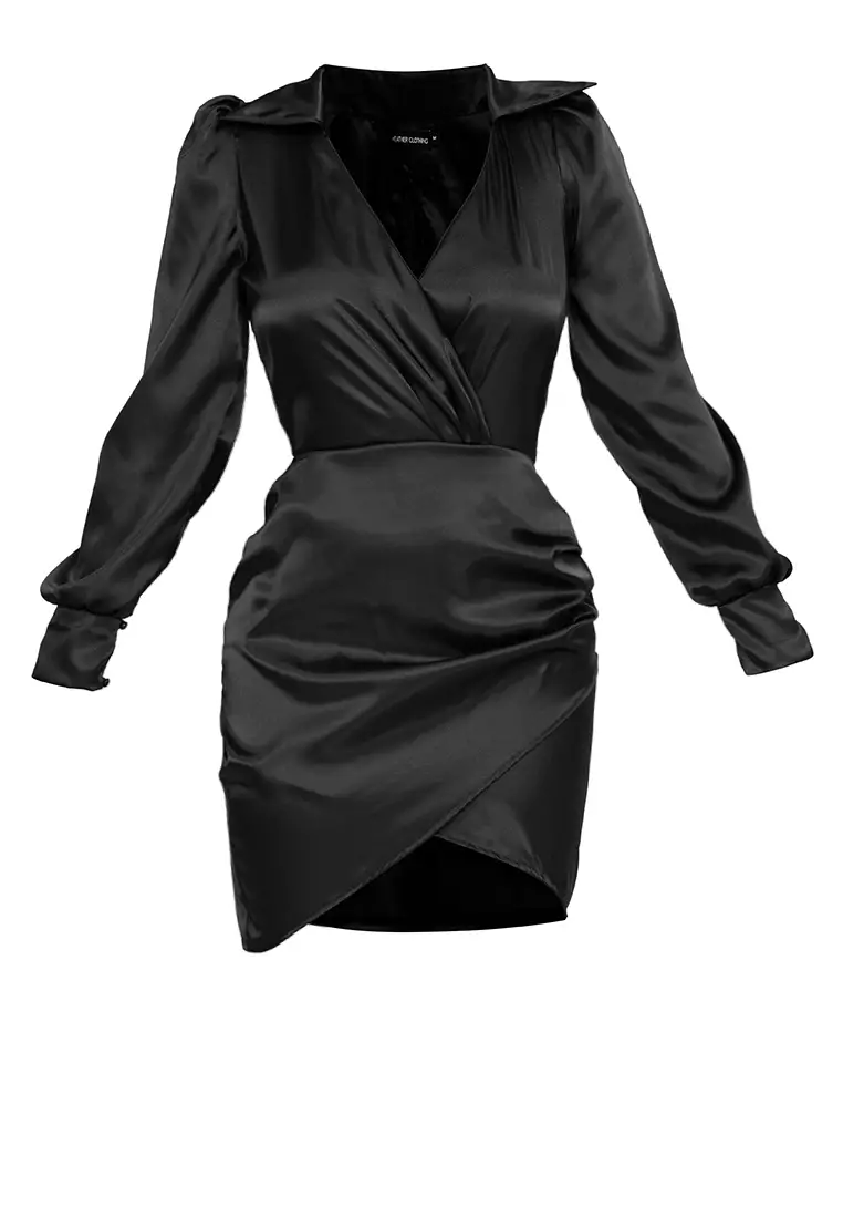 Buy Heather Clothing Beverly Hills Satin Wrap Mini Dress 2023 Online ...