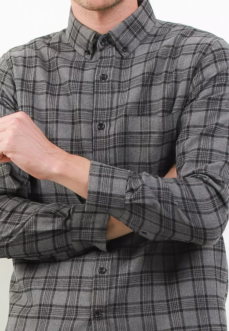 Cotton Well Flannel Shirt Anchor Grey