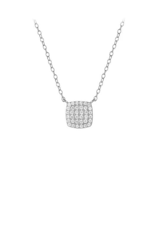 925 Sterling Silver Simple Brilliant Geometric Square Pendant with Cubic Zirconia and Necklace - Luxurious Look