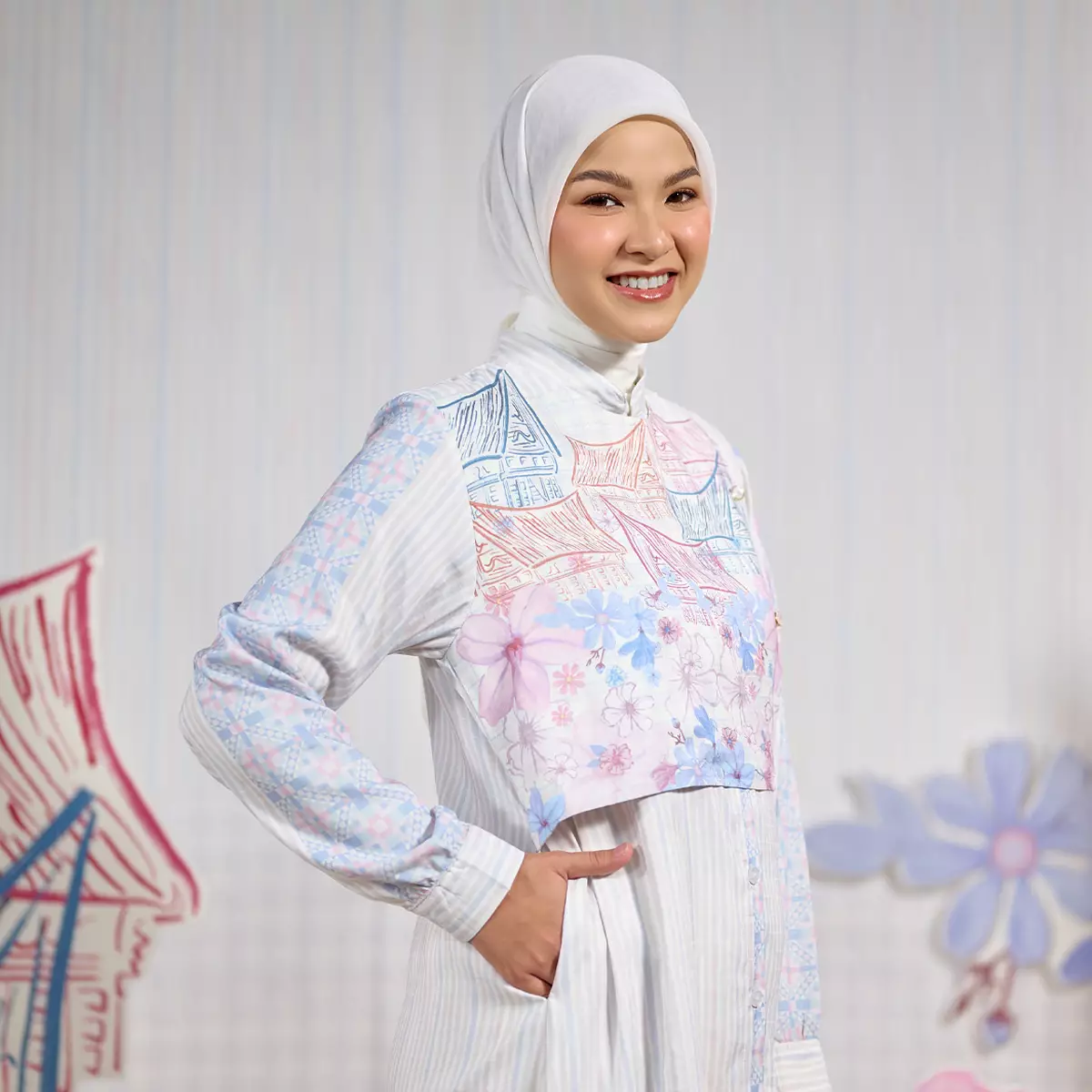 [Raya Collection] ZM Zaskia Mecca - Benita Gamis Wanita Blue - Jejak Teduh Huta - Koleksi Ramadhan Series