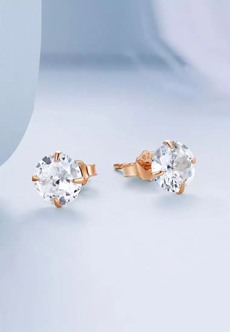 Solid Silver Mary Anne Crystal Stud Earrings In Rose Gold