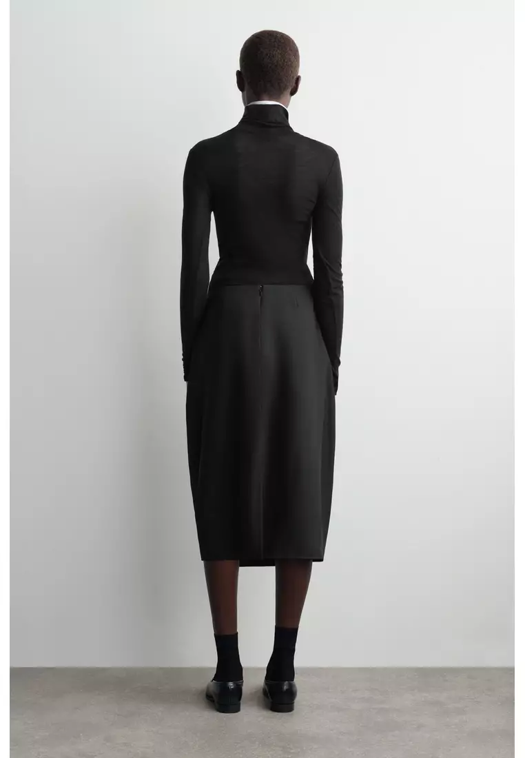 PLEATED WOOL MIDI TULIP SKIRT