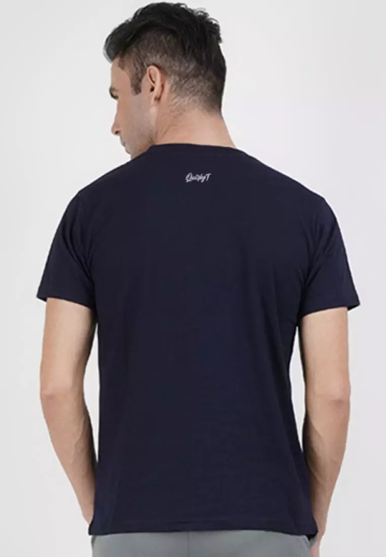 动态图案图形海军蓝色棉质短袖标准版型 T 恤