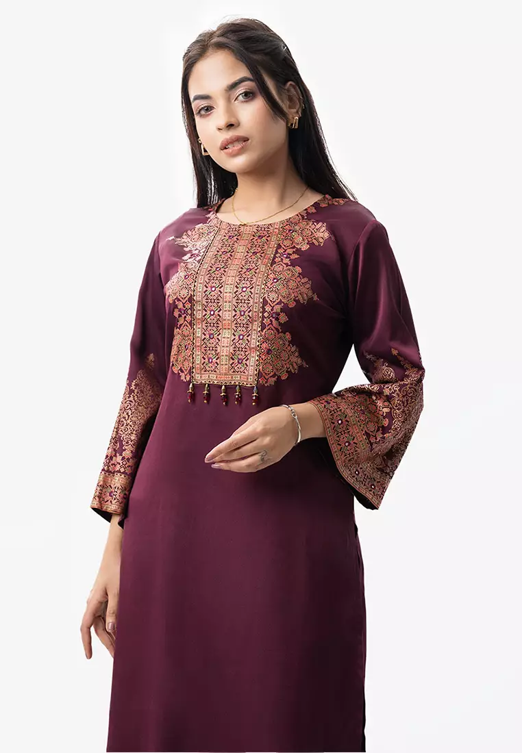 Le Reve 栗色印花直筒长袖外套