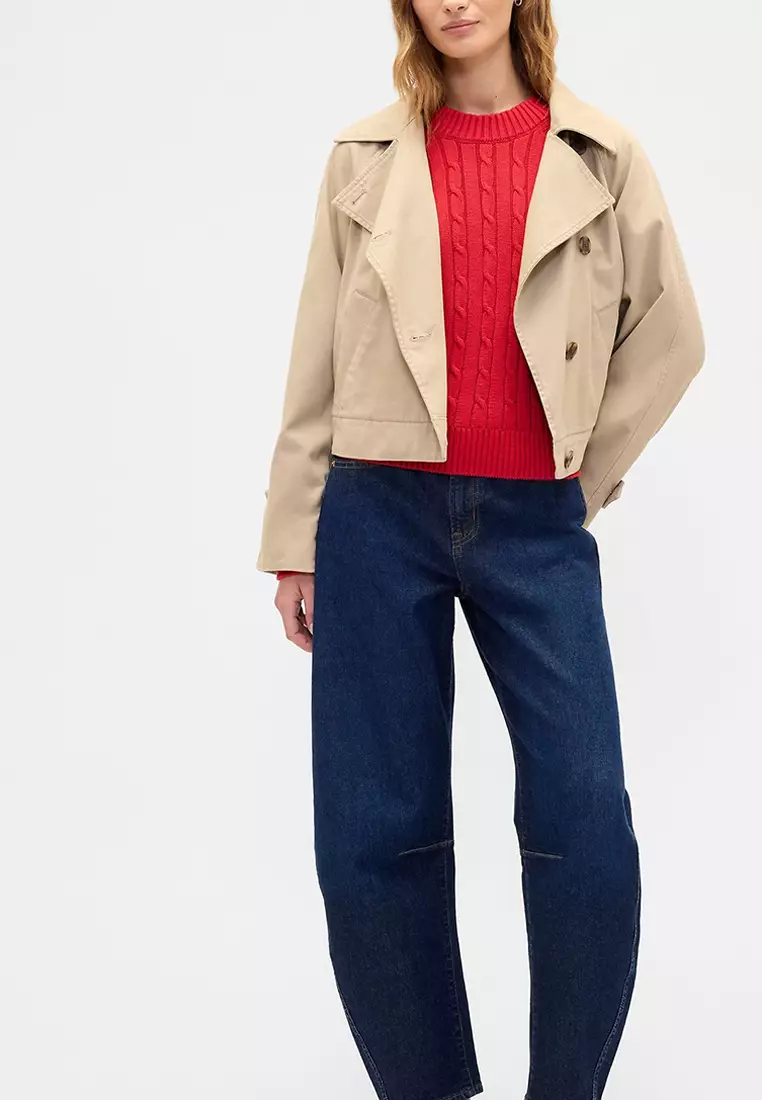Long Sleeves Cotton Crew All-Over Cable Sweater