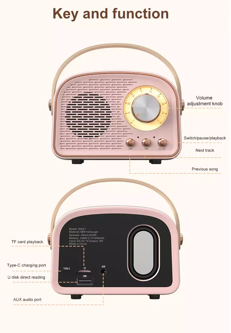 Value Deal  - 5s PRO MINI Wireless Earphones - Purple + Mini Wireless Bluetooth Retro Vintage Speaker - Green