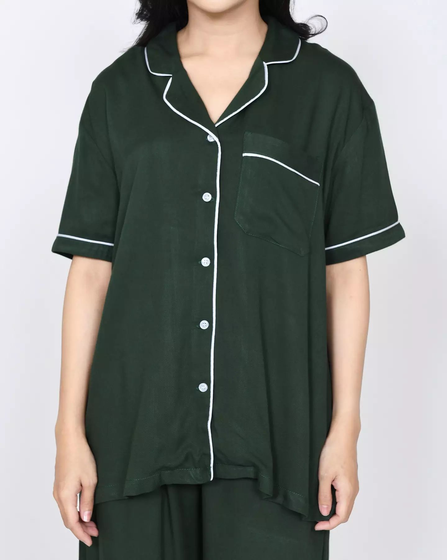 S/S COUPLE PIYAMA COTTON TENCEL Setelan Baju Tidur Pria Wanita HIJAU